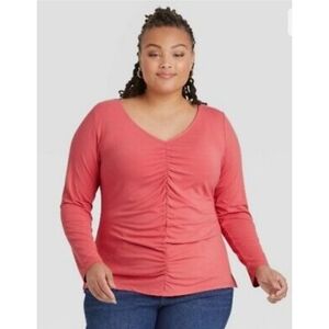 Ava & Viv Long Sleeve Ruched Knit Top